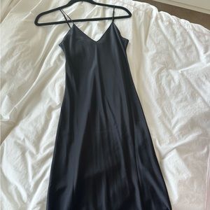 Nili Lotan black midi silk slip dress